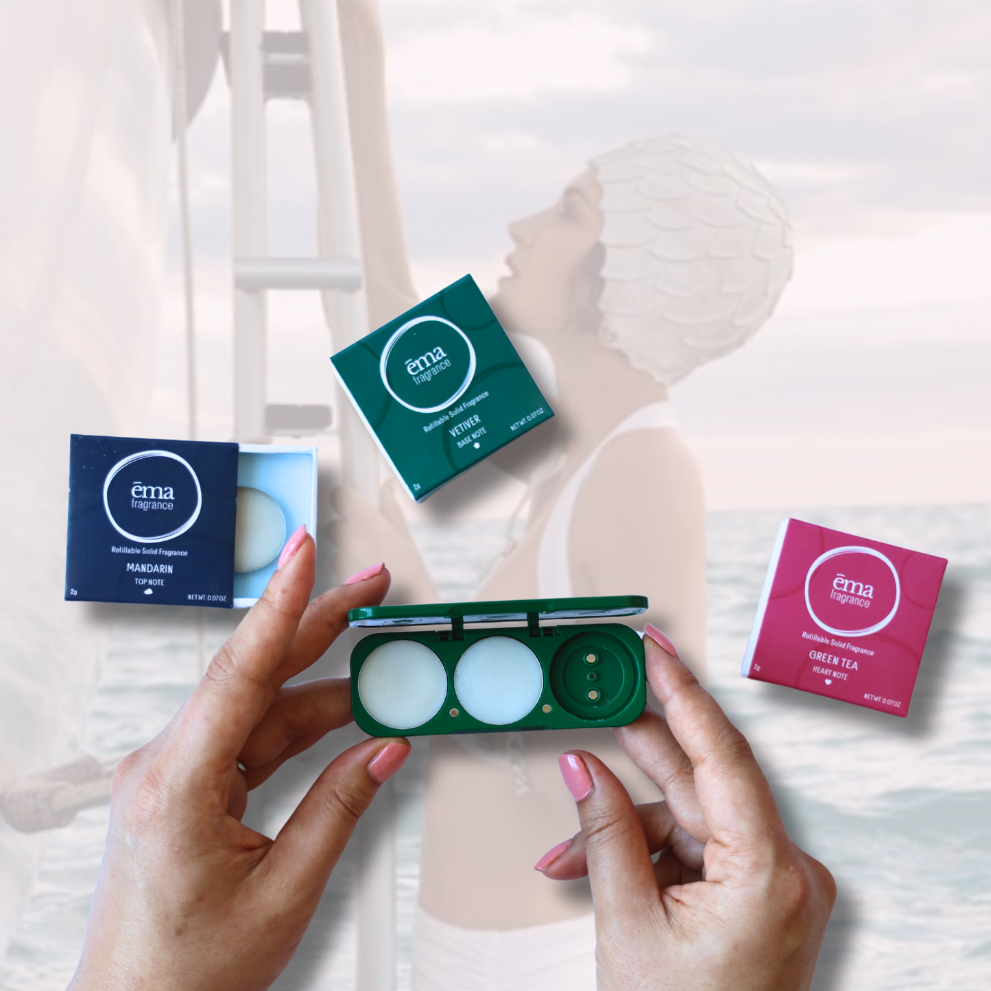 Ibiza Jade Green Refillable Compact - ēma 