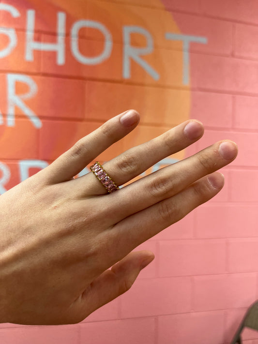 Pink gem titanium ring