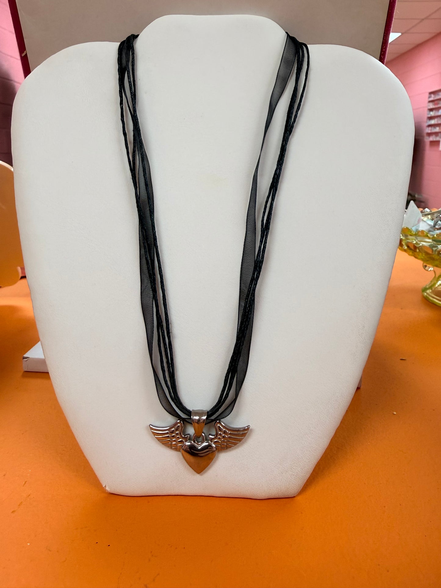 Black Ribbon Titanium Charm Necklaces