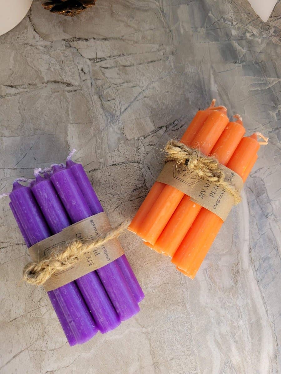 Set of 10 mini Candles 4" chime unscented Home Decor: Brown
