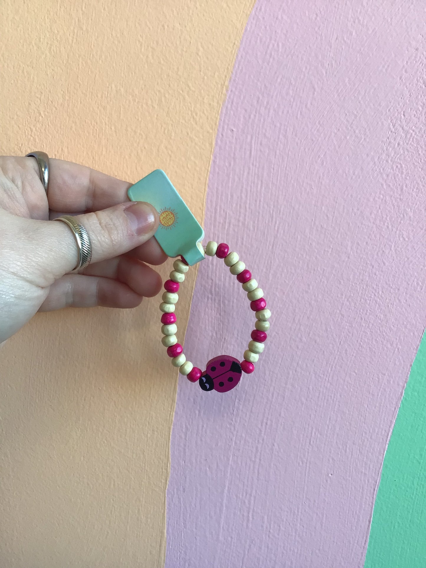 Wooden Ladybug Beaded Bracelet
