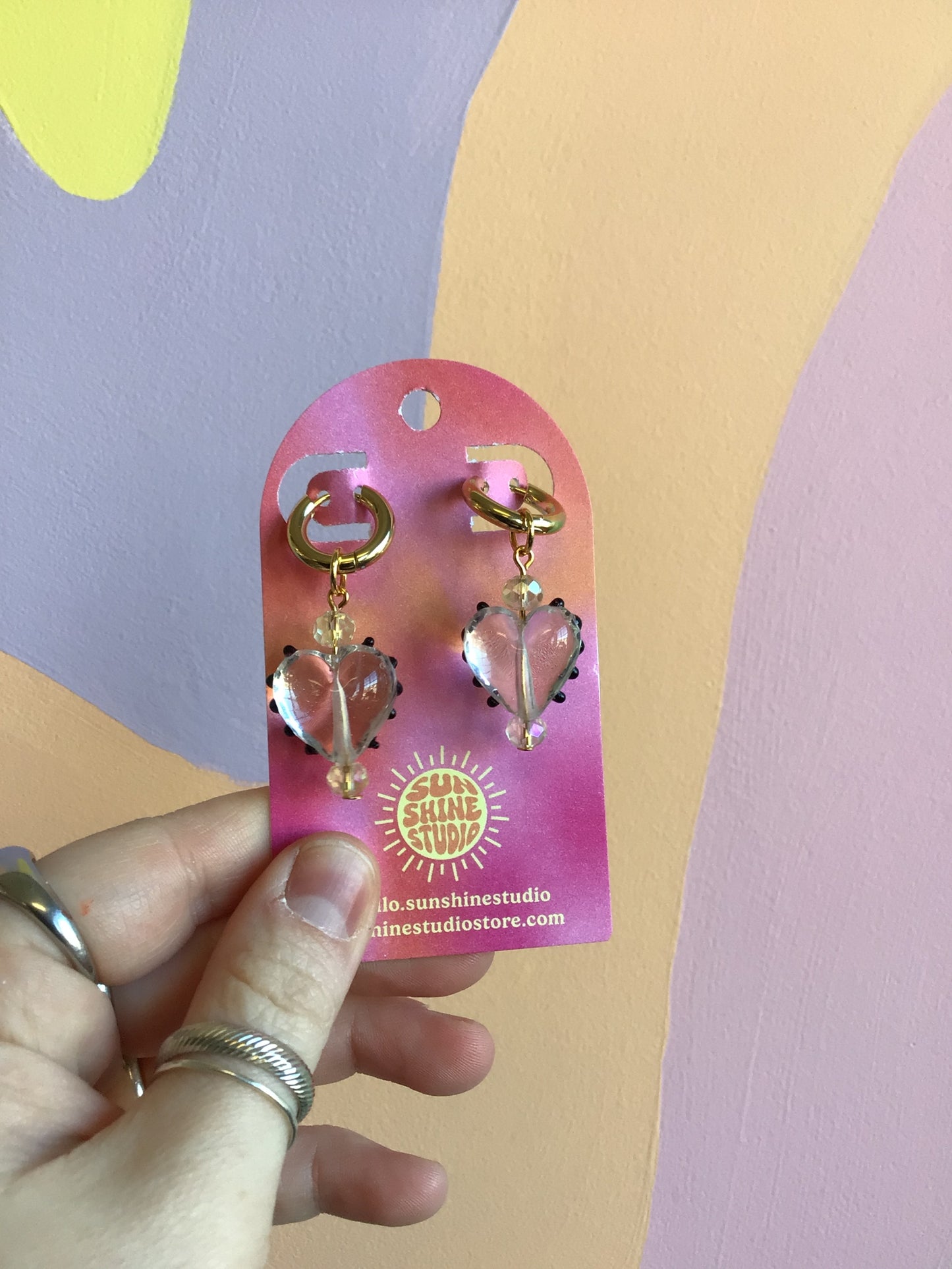 Chunky Glass Heart Charm Earrings