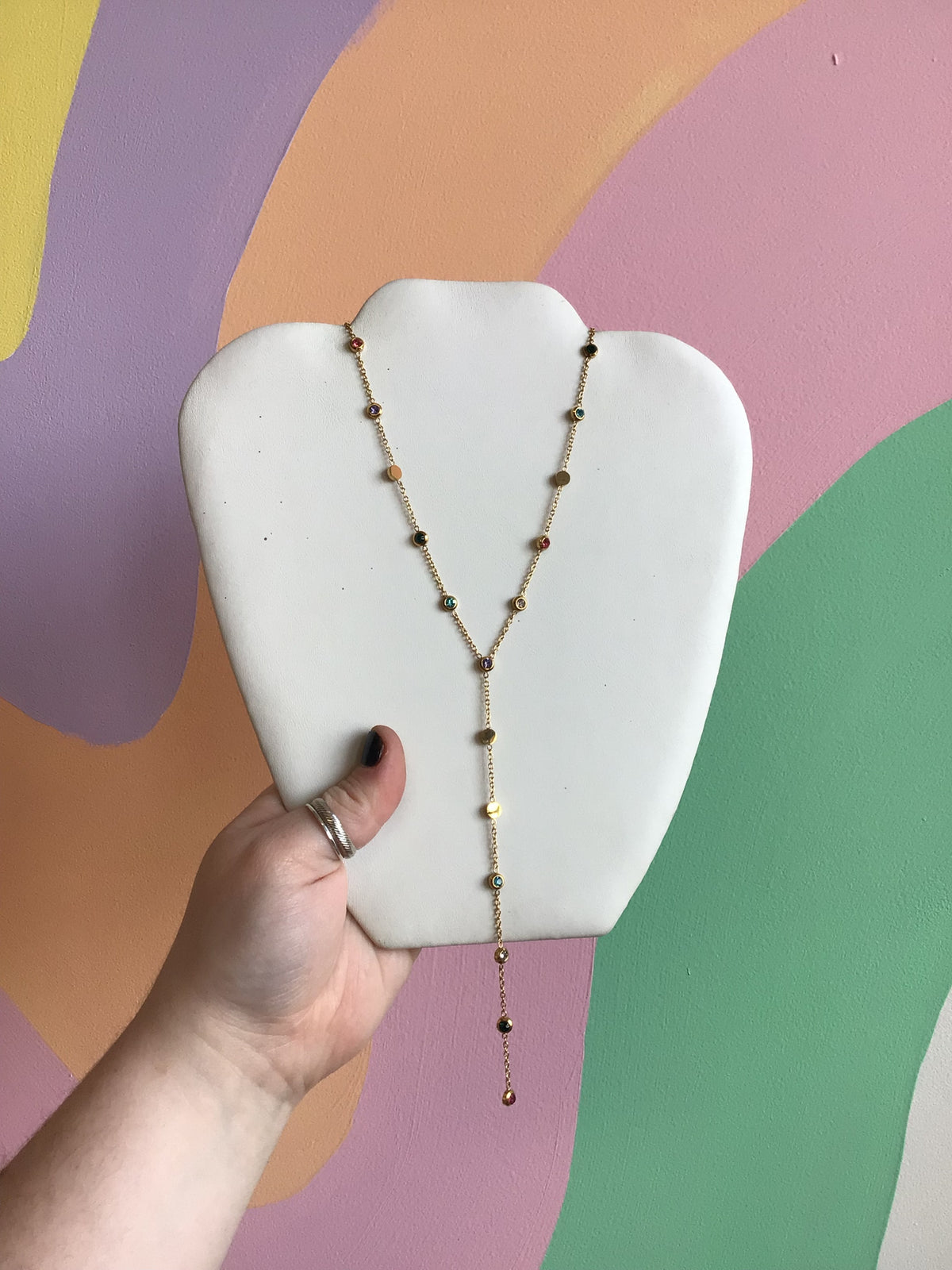 Colorful Gem Lariat Necklace