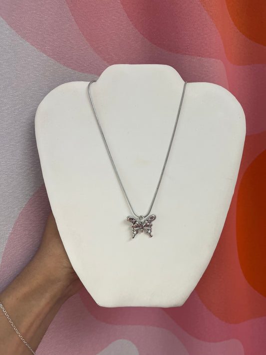 Titanium Puffy Detailed Butterfly Necklace