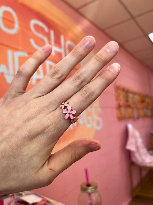Pink Flower Trio Titanium Ring