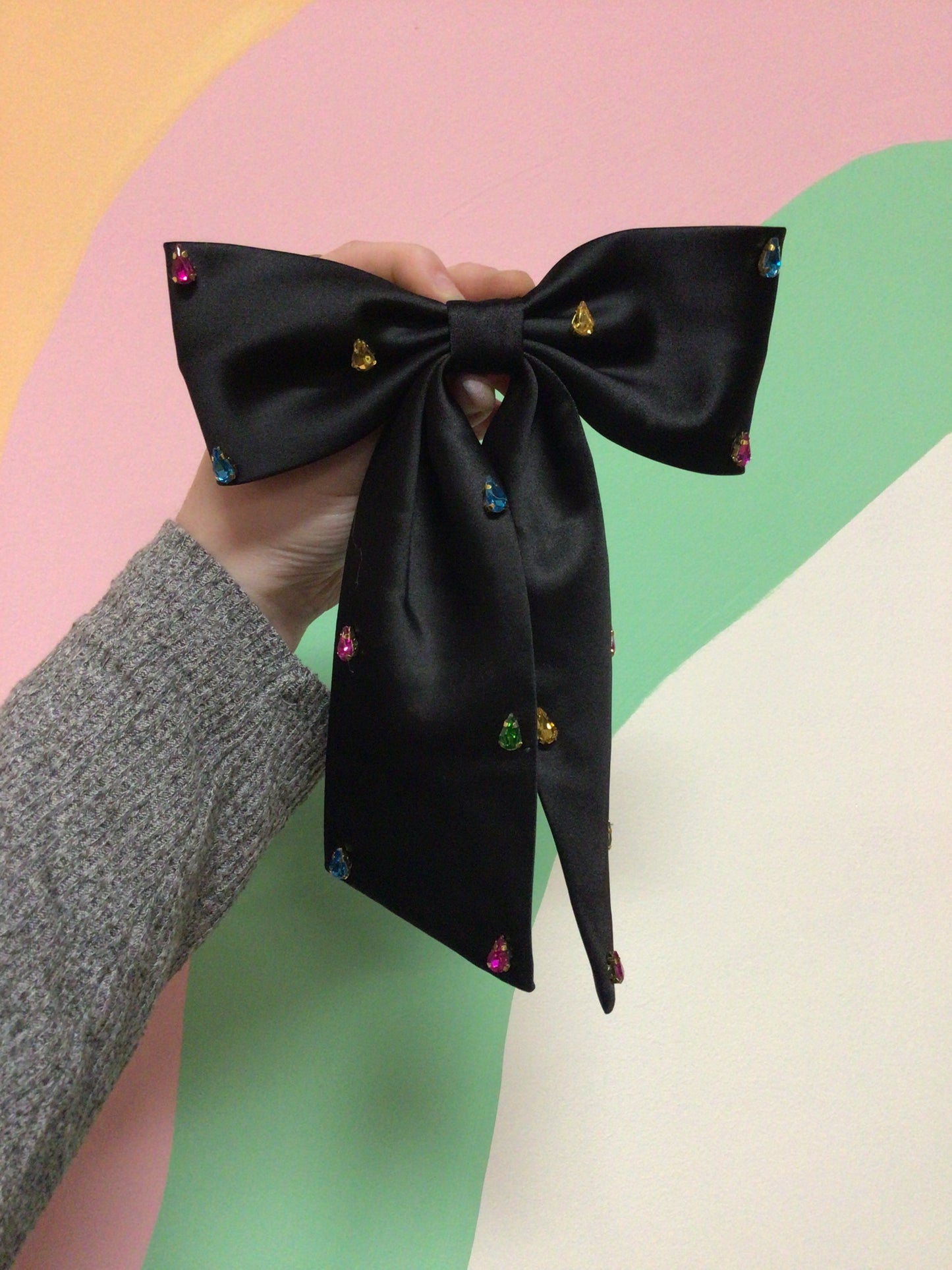 Satin Bejeweled Hair Bow