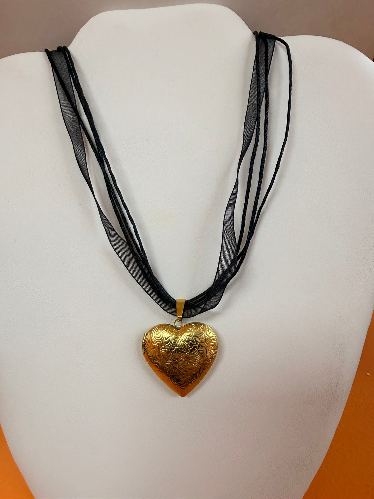 Black Ribbon Titanium Charm Necklaces