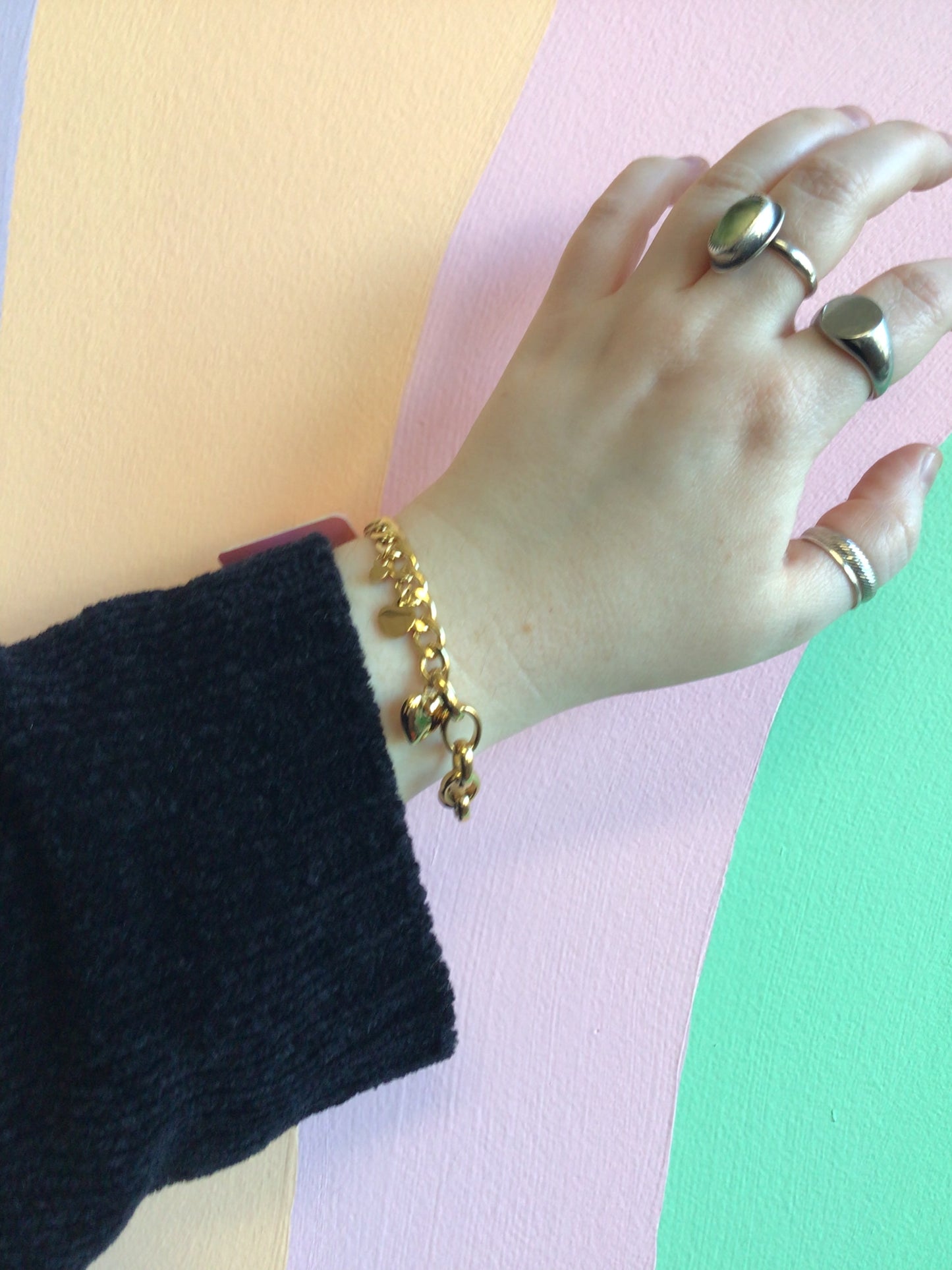 Titanium Toggle Clasp Heart Charm Bracelet