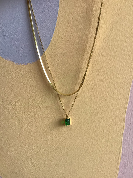 Titanium Wavy Chain with Solitaire Gem Necklace