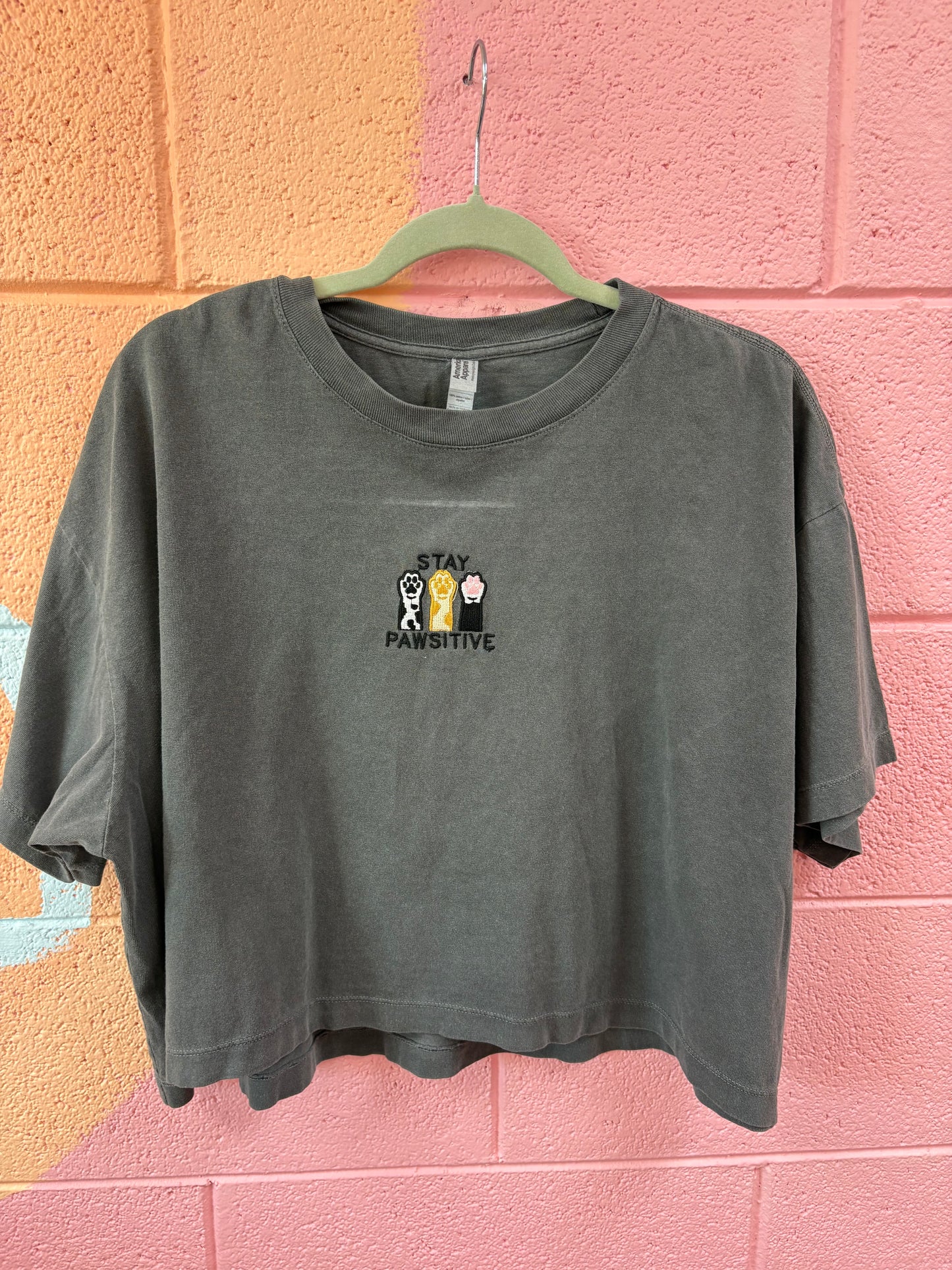 Stay Pawsitive Cat Paw Embroidered Shirt