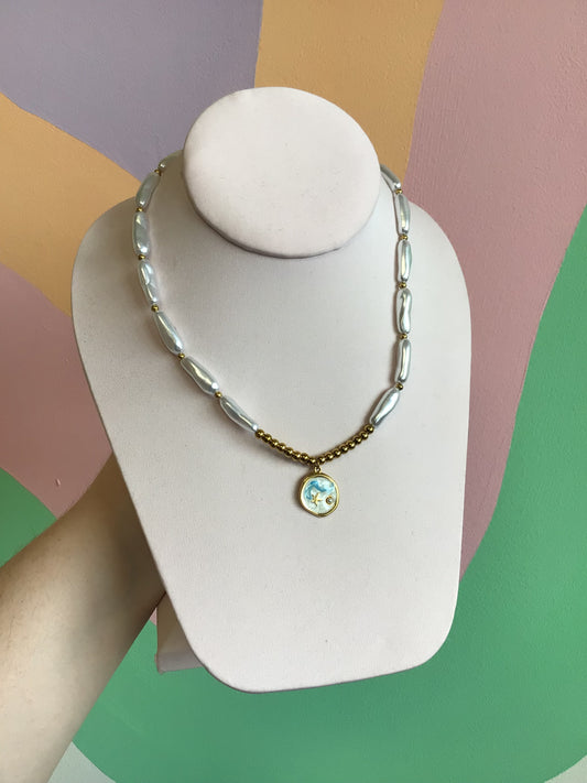 Pearl Chain Seaside Charm Necklace