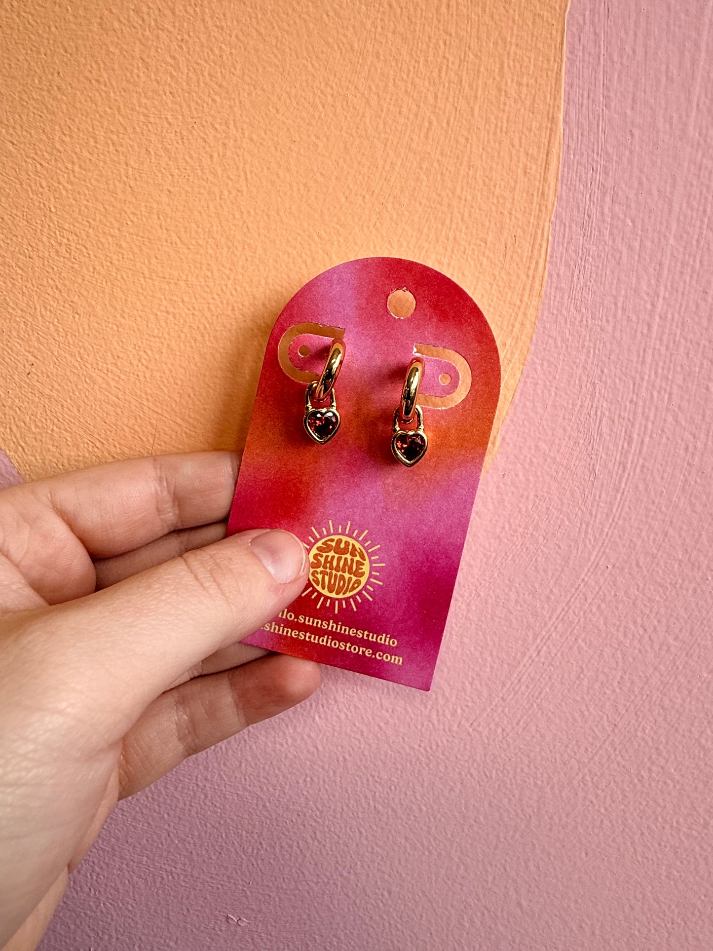 Dangle Colored Gem Heart Hoops