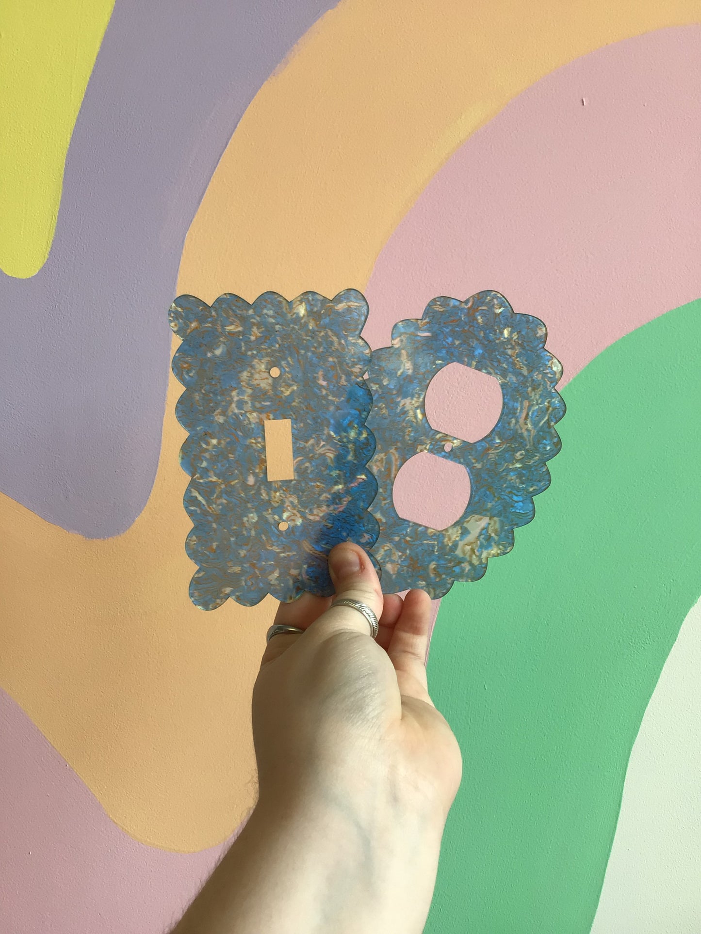 Blue and Gold Iridescent Marble Outlet Covers