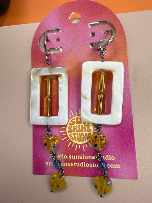 Rectangle & Orange Heart Dangle