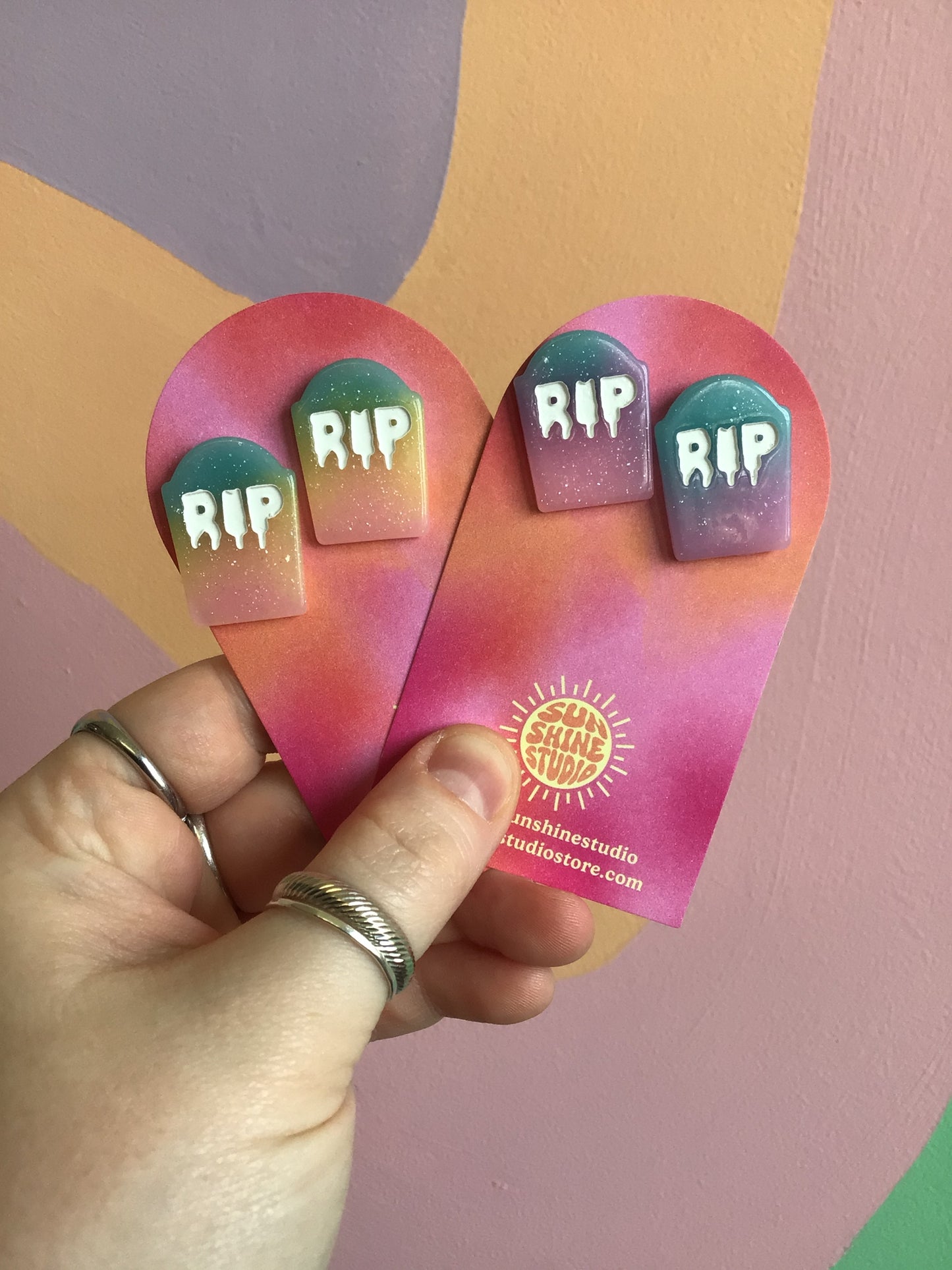 Drop Dead Gorgeous Glitter Headstone Studs