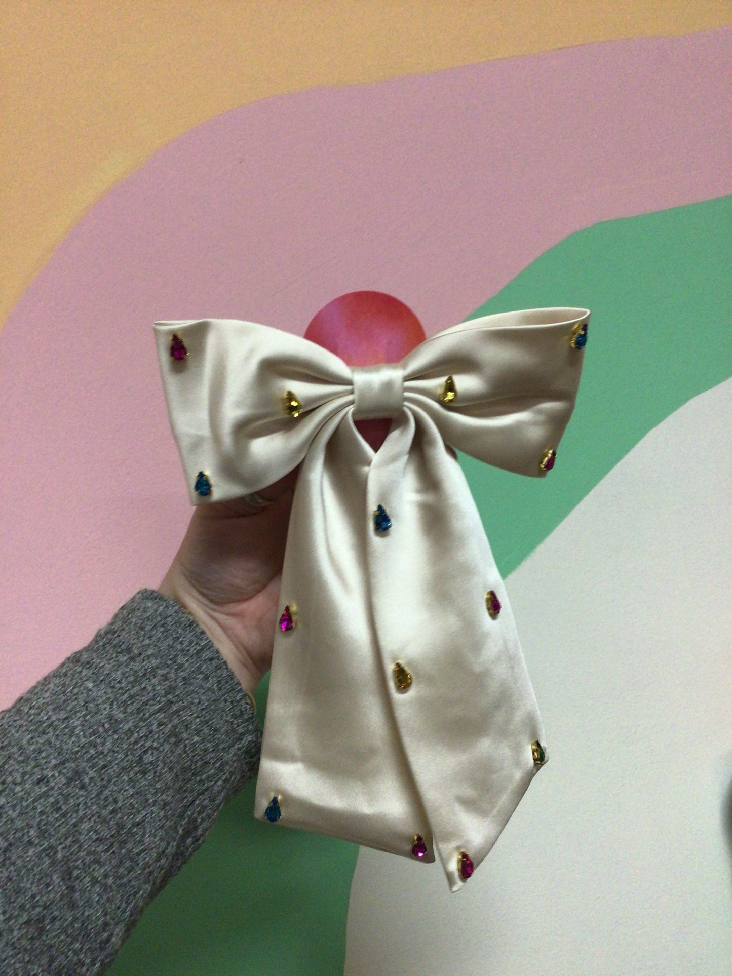 Satin Bejeweled Hair Bow