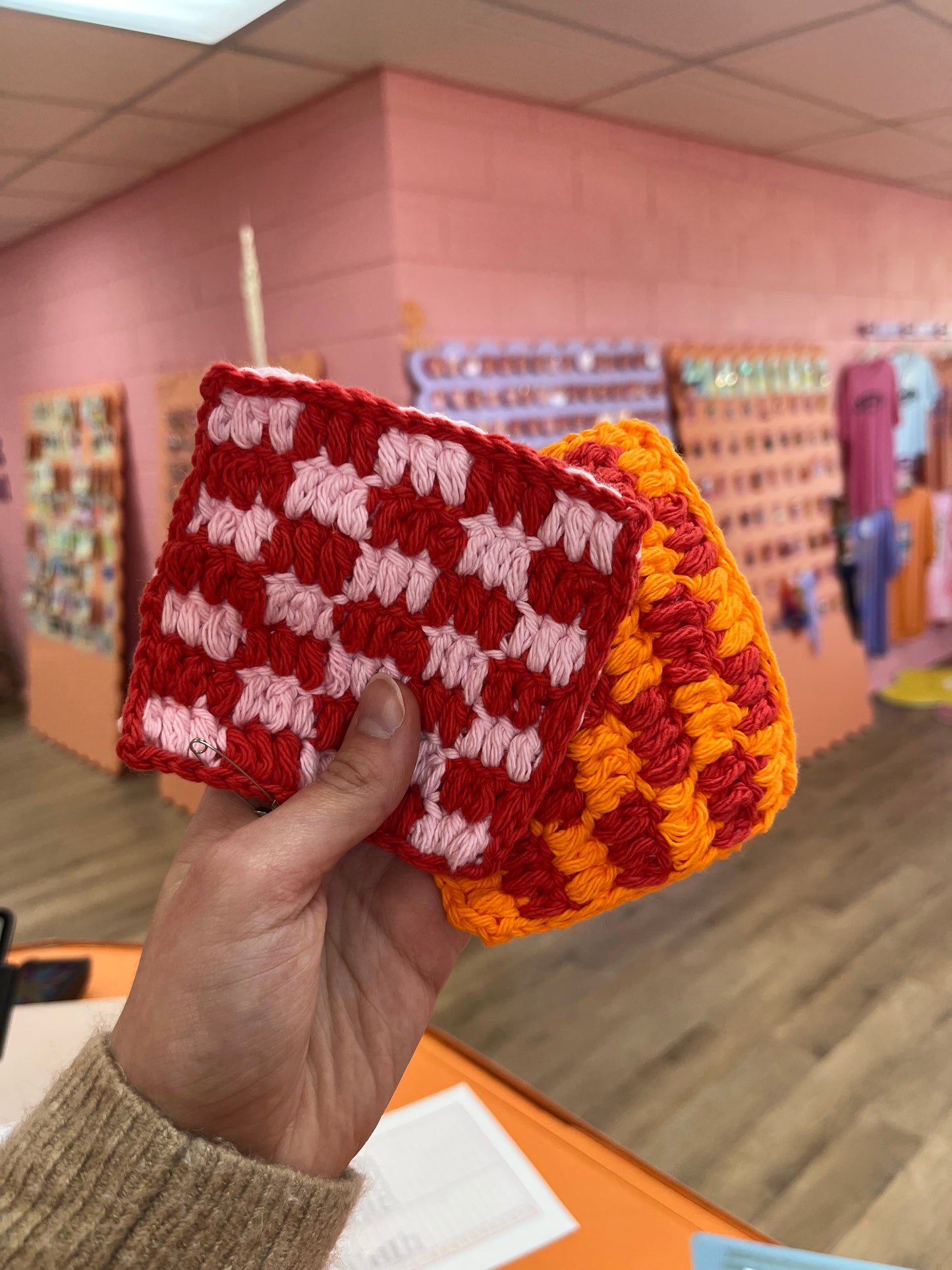 Checkered Crochet Coaster