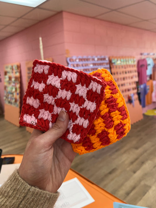 Checkered Crochet Coaster