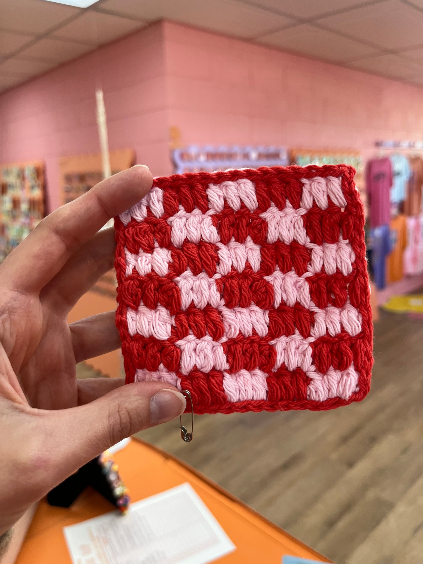 Checkered Crochet Coaster