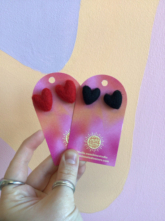 Precious Felted Heart Studs