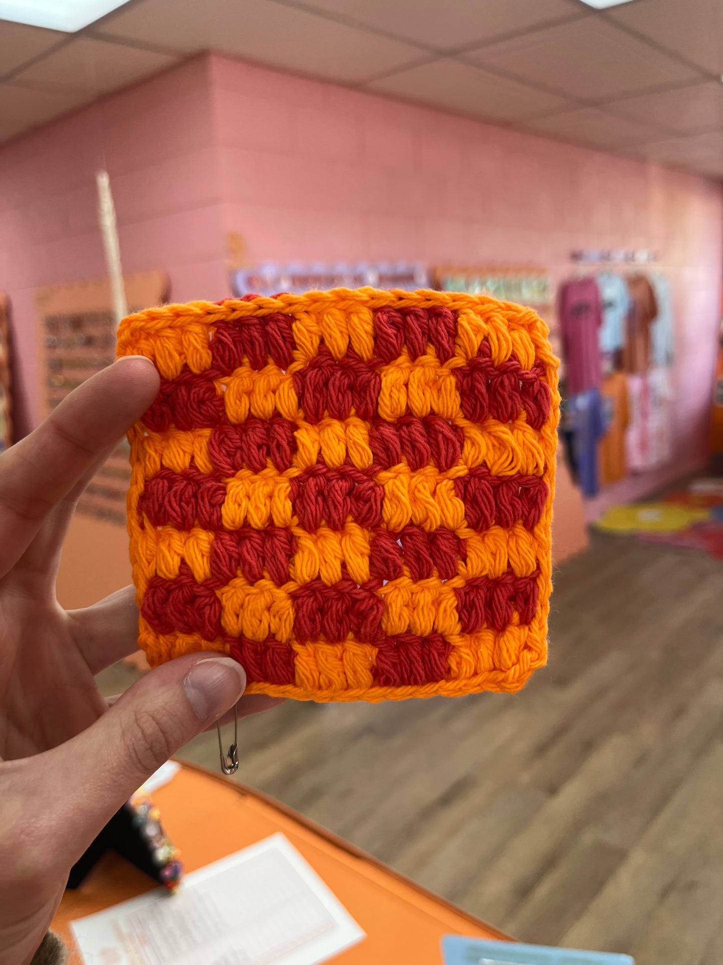 Checkered Crochet Coaster