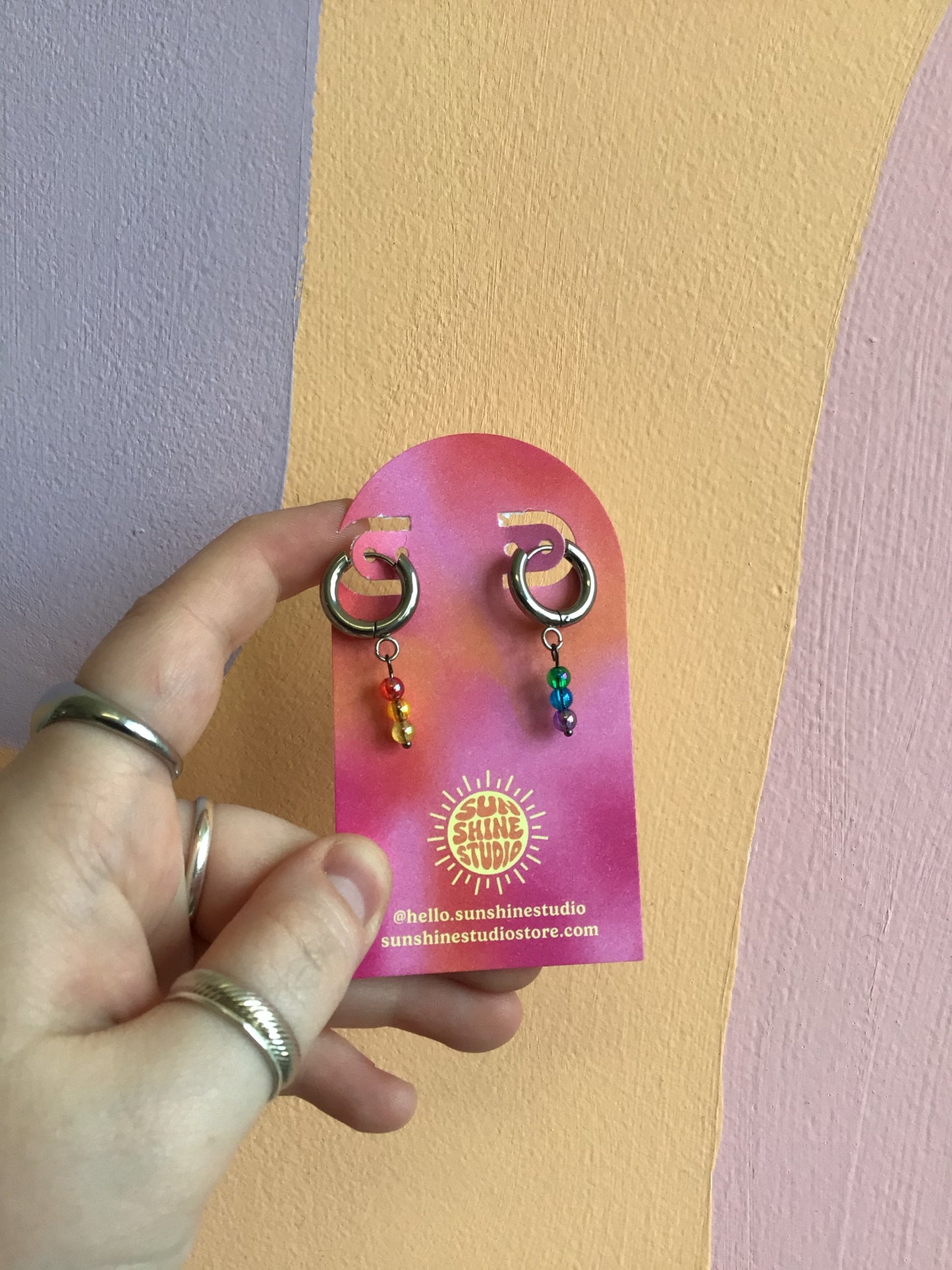 Titanium Hoops with Rainbow Beads