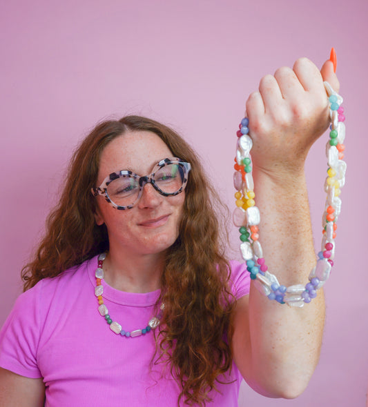 Beaded Rainbow Pearly Necklace