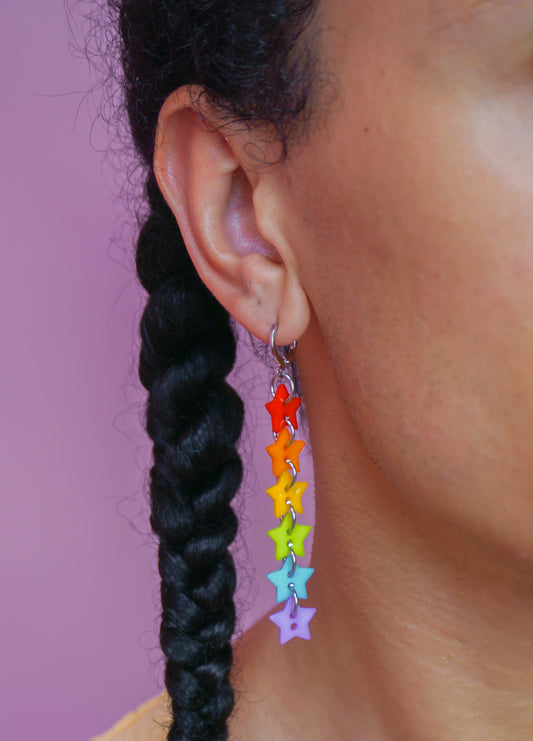 Rainbow Star Button Dangle Earrings