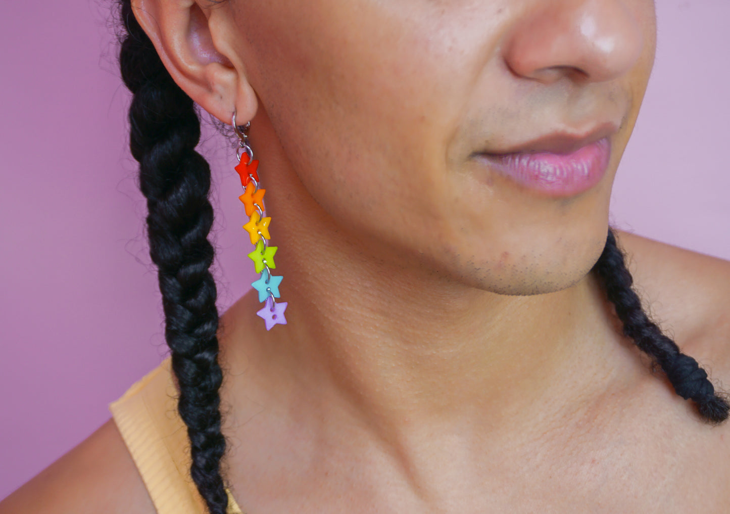 Star Button Dangle Earrings