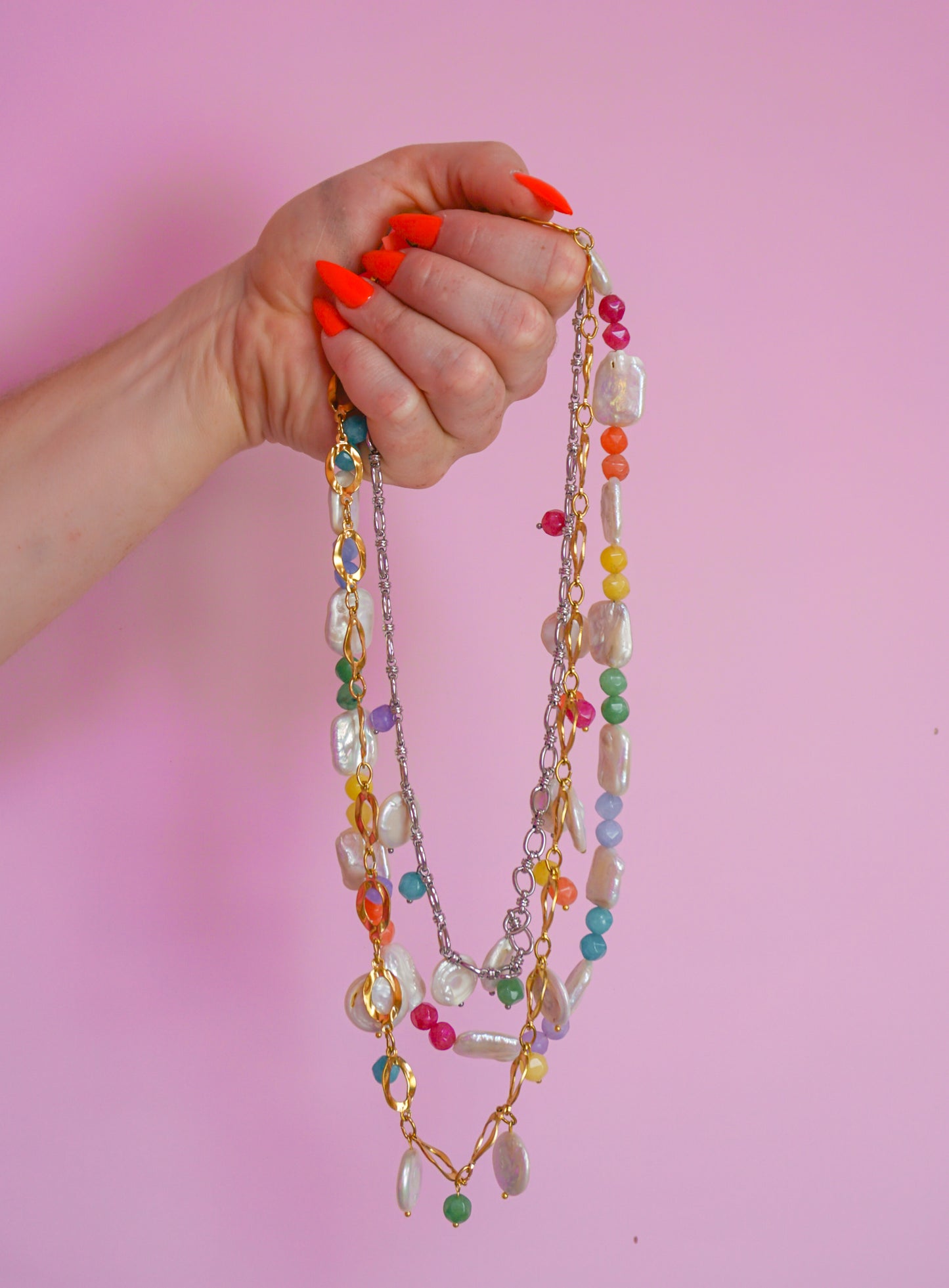 Rainbow Pearly Charm Necklace