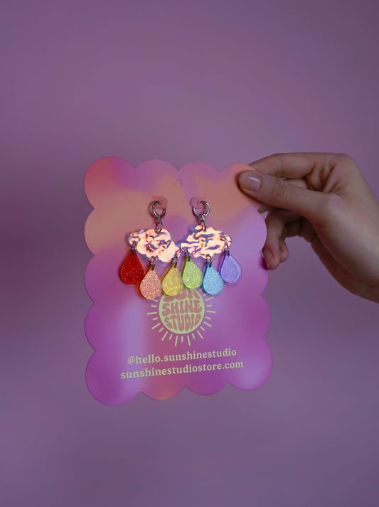 Pride Large Raindrop Cloud Earrings