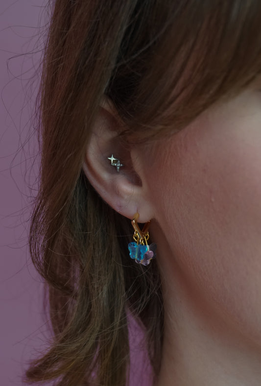 Trans Pride Trio Butterfly Dangle Hoops