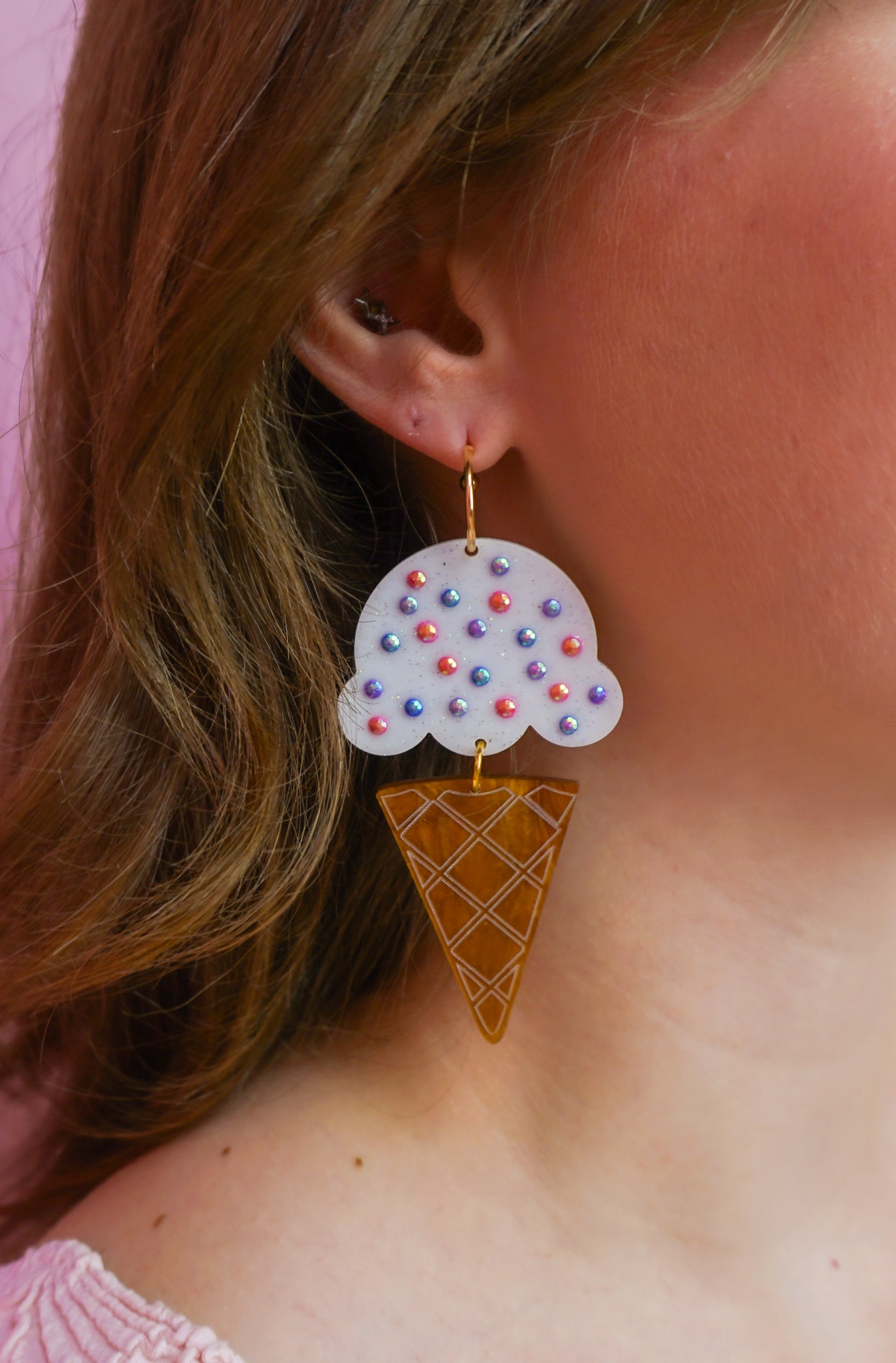 Pride Ice Cream with Sprinkles Dangle Earrings