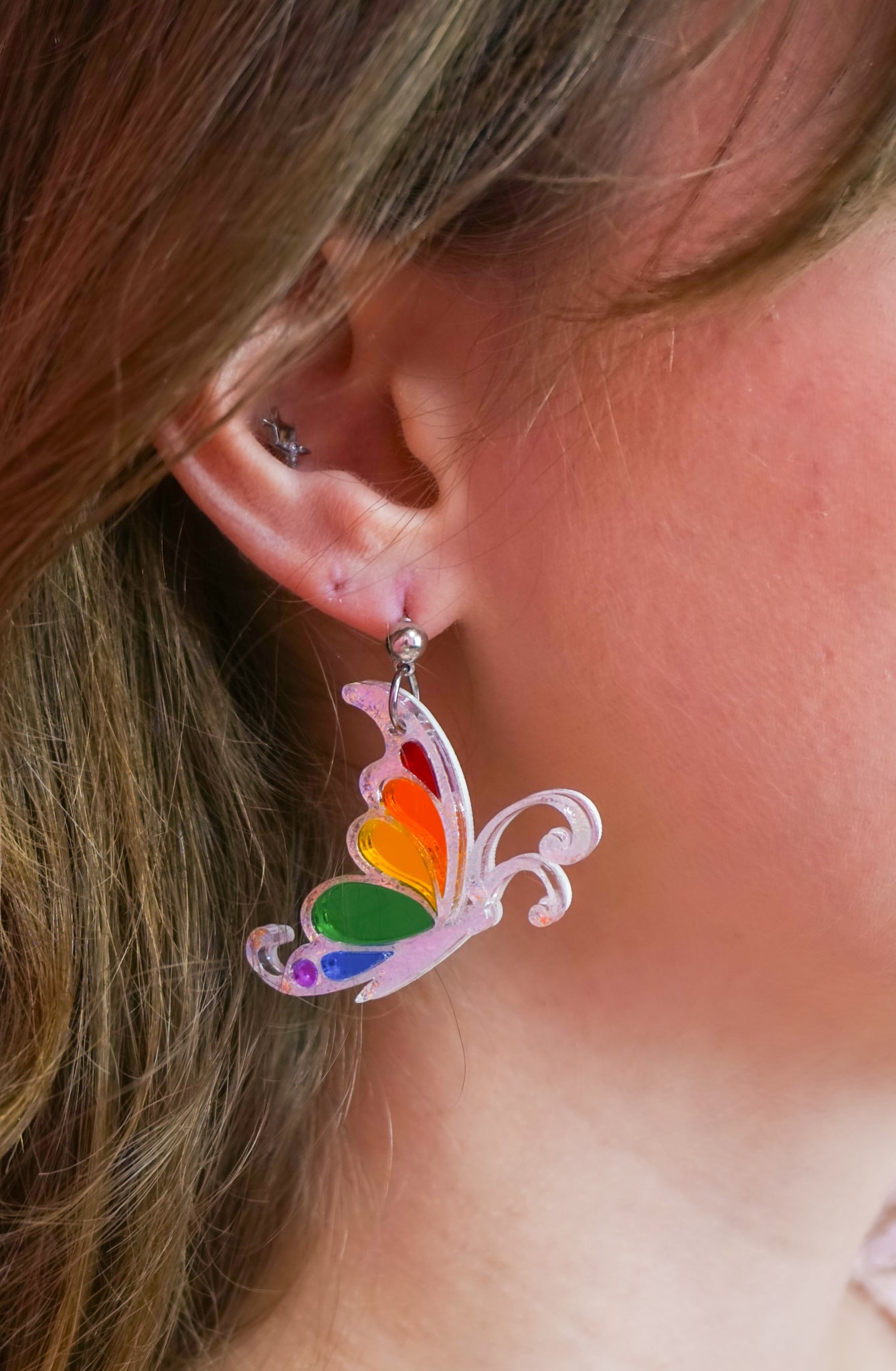 Soaring Butterfly Rainbow Dangle Earring