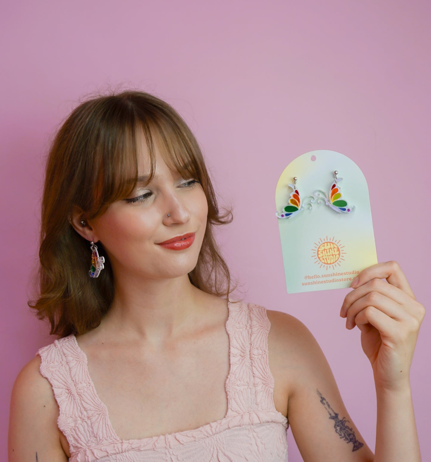 Soaring Butterfly Rainbow Dangle Earring