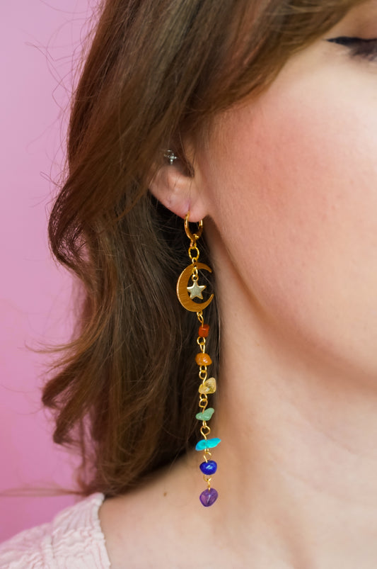 Moon Rocks Rainbow Dangle Earrings