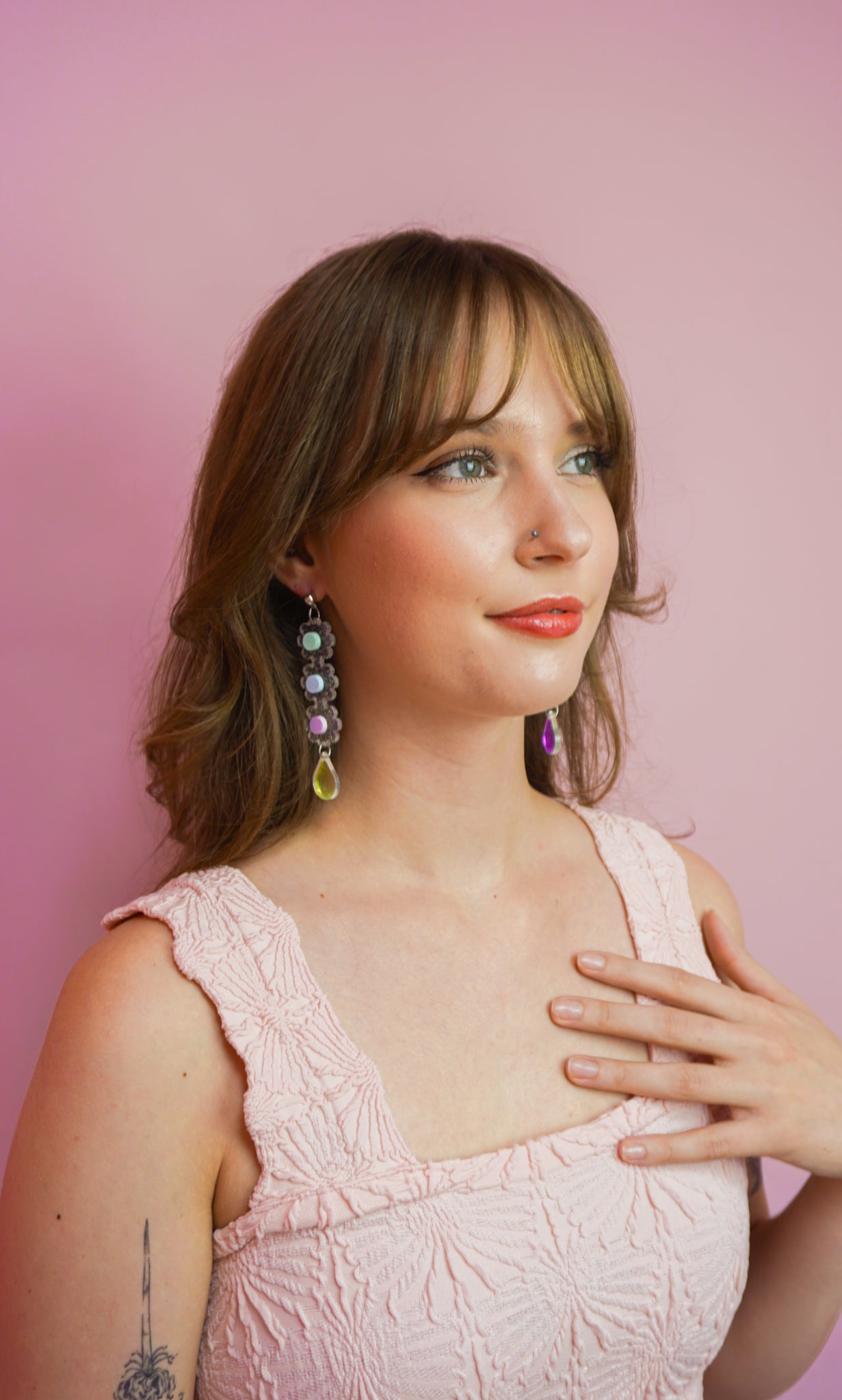 Pastel Rainbow Glitter Flower Dangle Earring