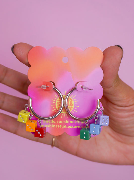 Roll the Dice Rainbow Hoop Earring