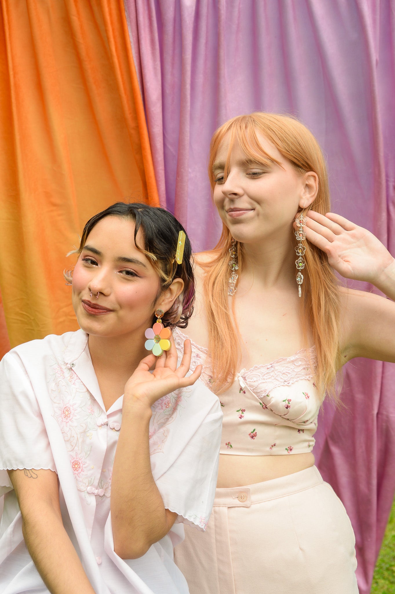 Clear Flower Rainbow Earrings