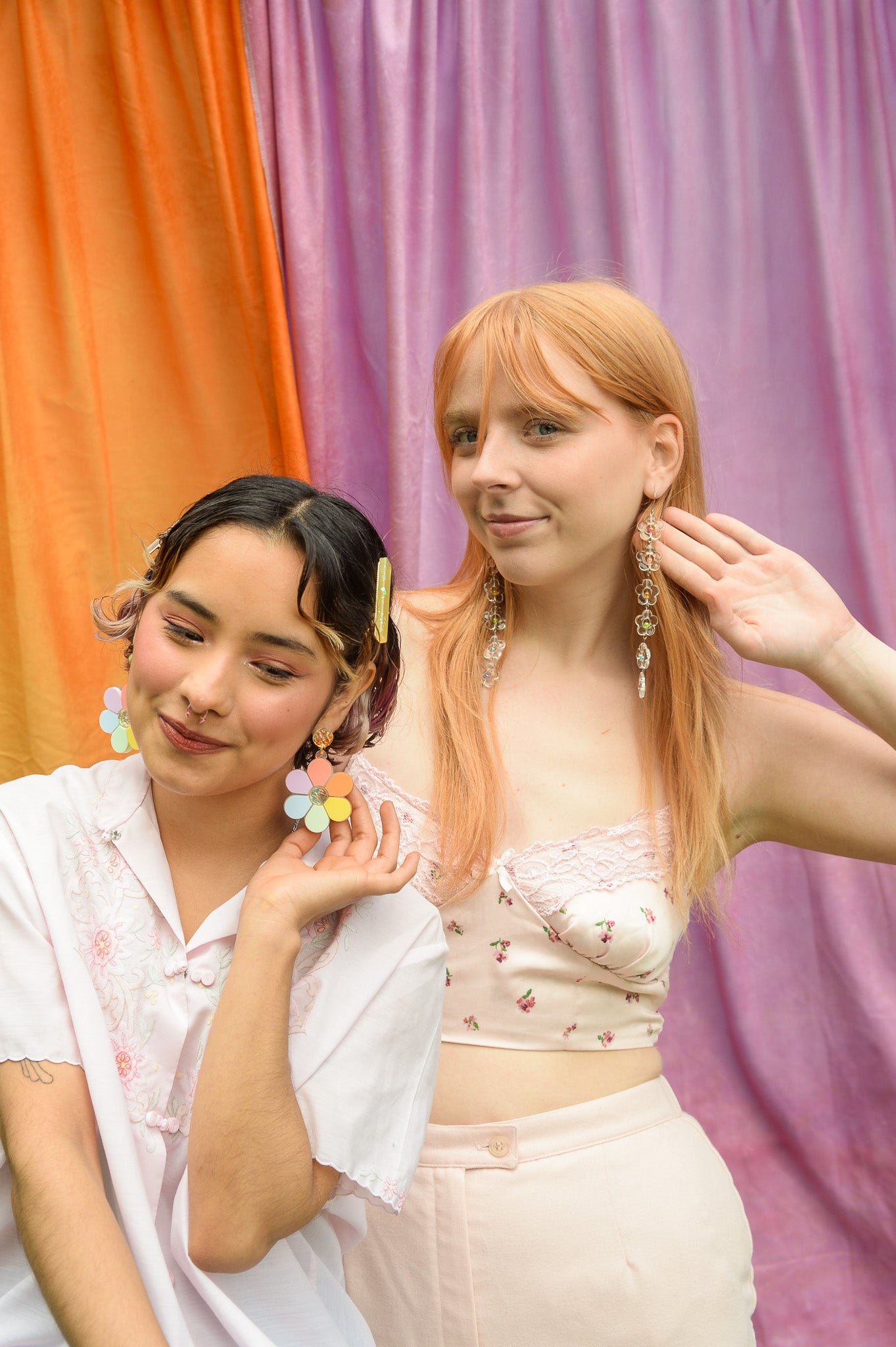 Clear Flower Rainbow Earrings