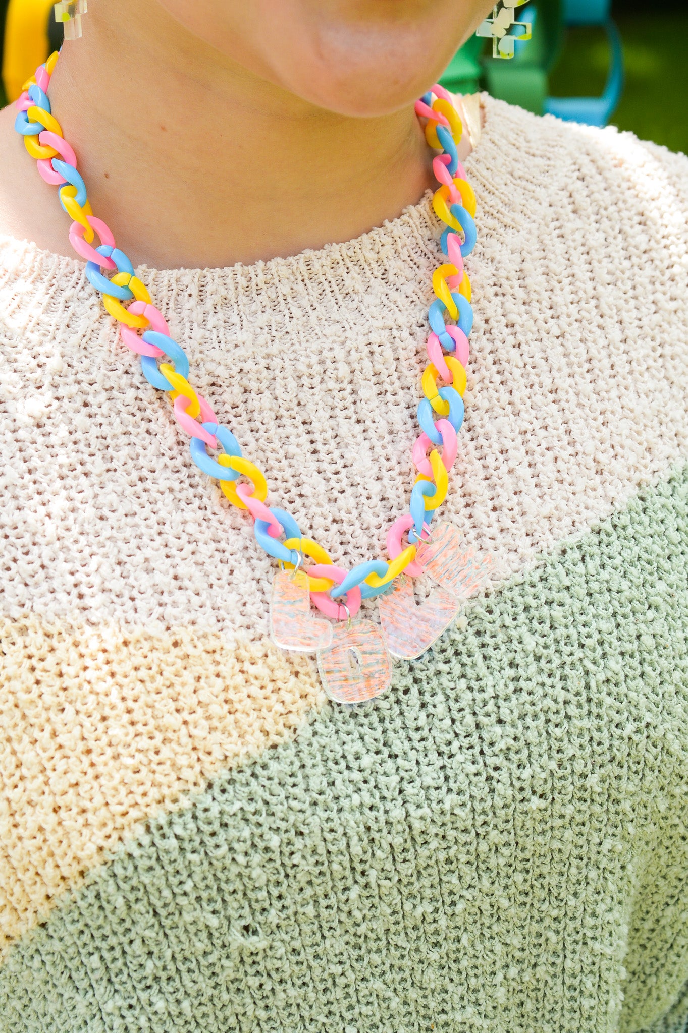 Pink Yellow Blue "LOVE" Pride Necklace