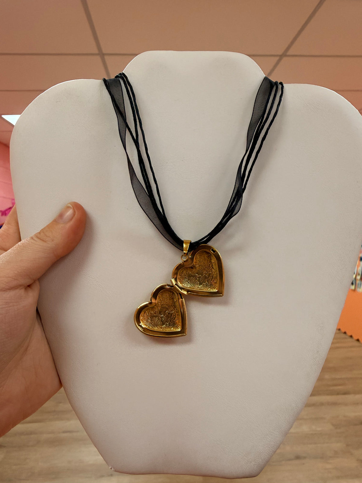 Black Ribbon Titanium Charm Necklaces