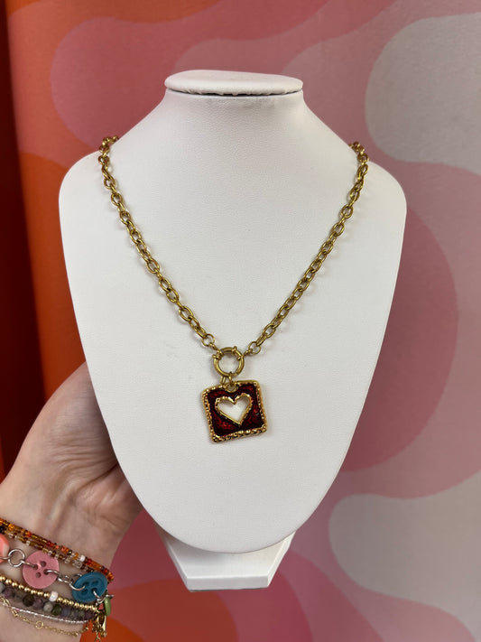 Peek A Boo Red Heart Titanium Necklace