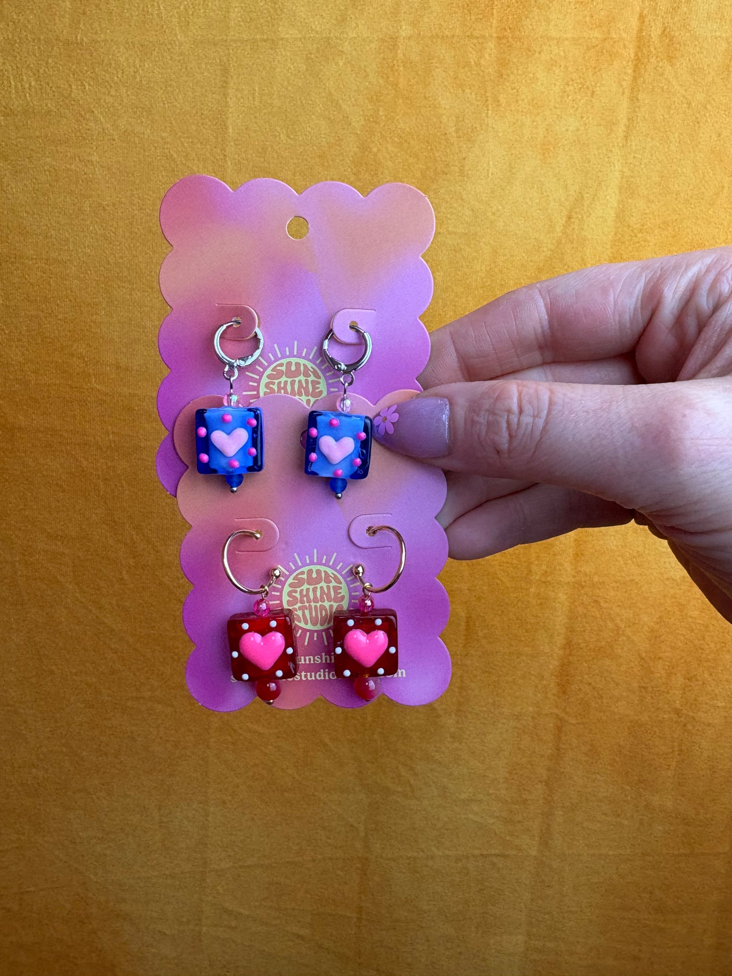 Heart Glass Charm Earrings