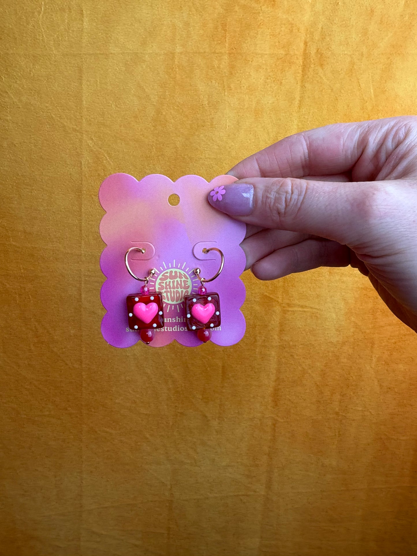 Heart Glass Charm Earrings