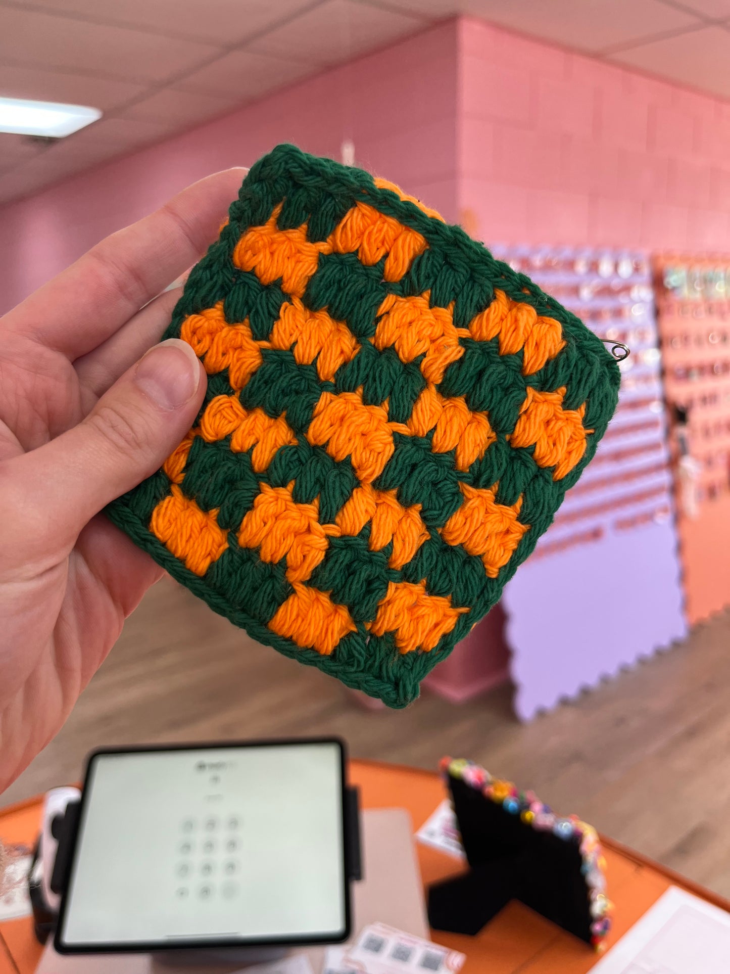 Checkered Crochet Coaster