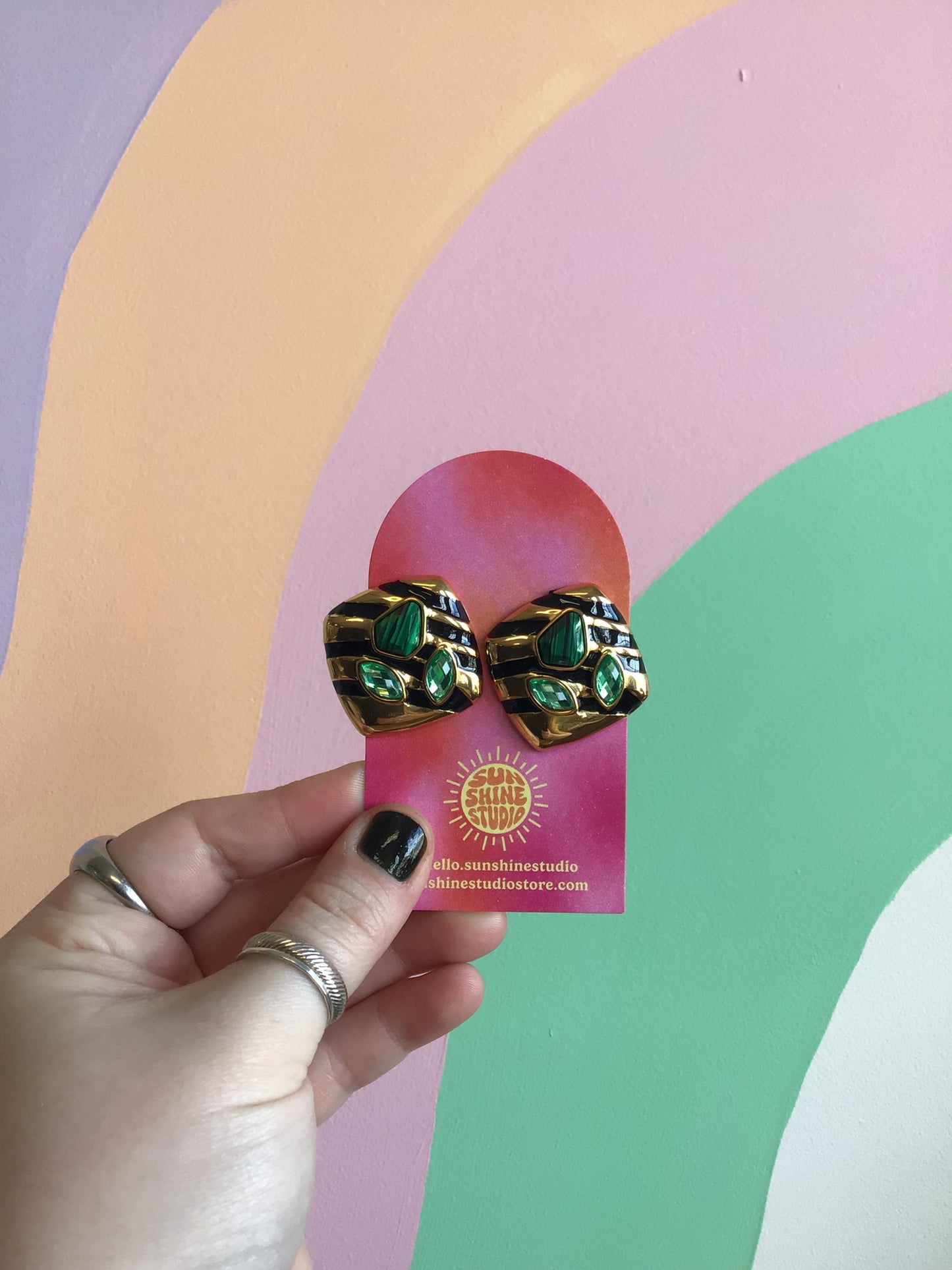 Titanium Emerald Tiger Studs