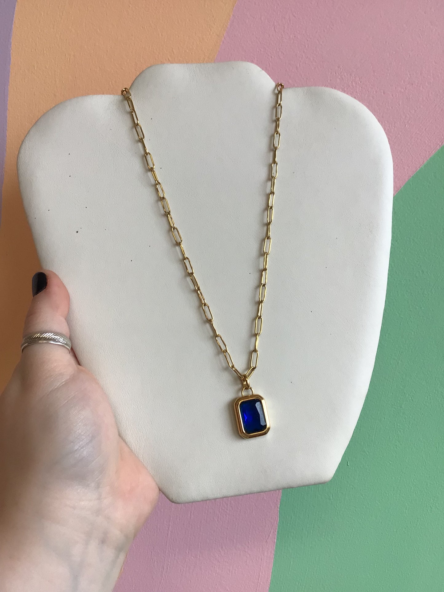 Emerald Cut Gem Charm Necklace