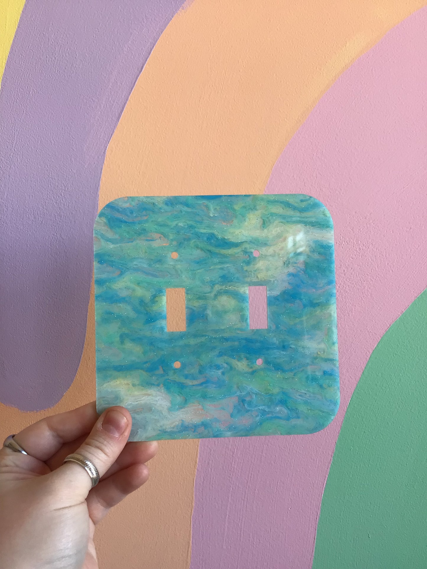 Cloud Blue Marble Glitter Outlet Covers