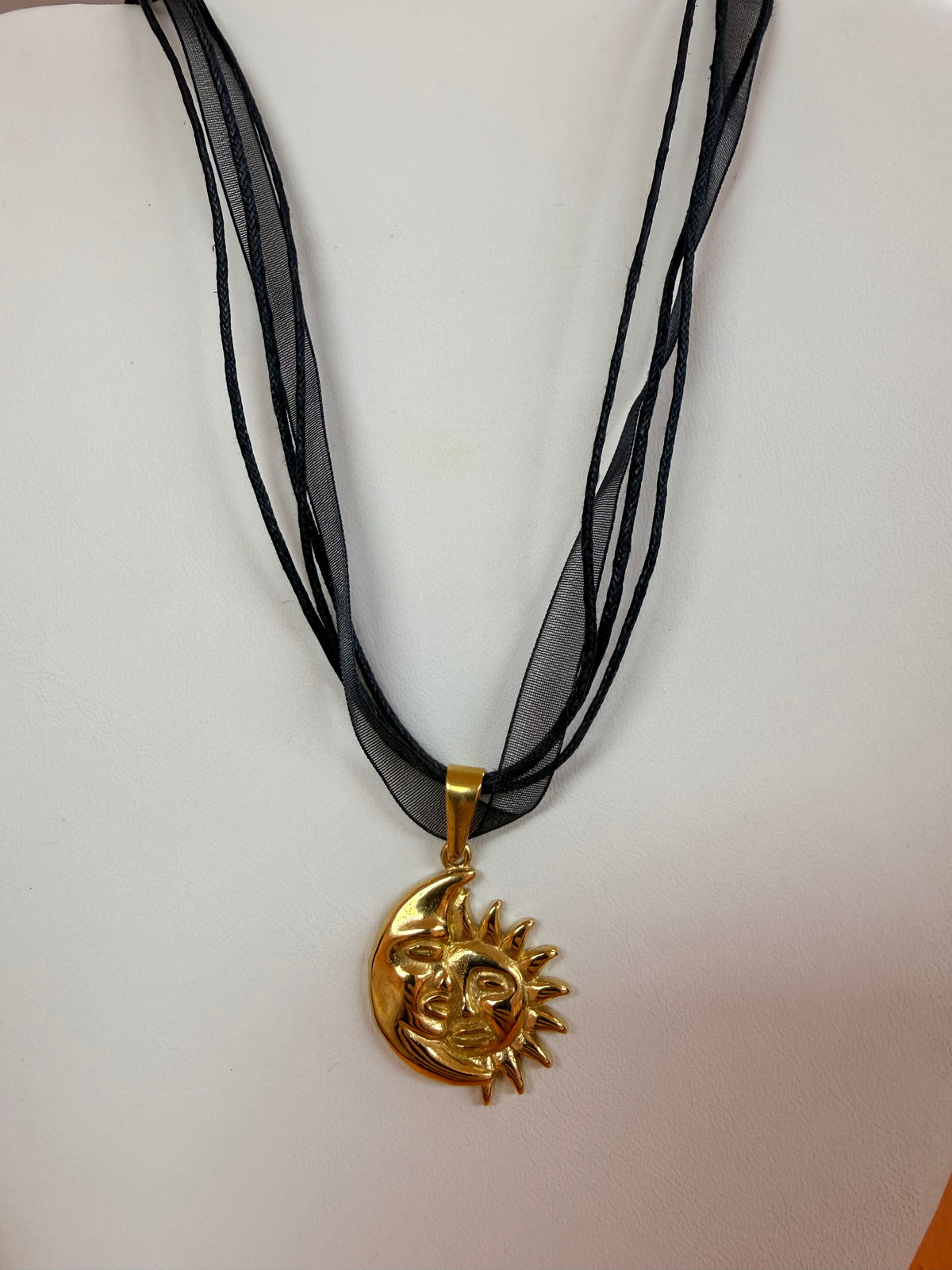 Black Ribbon Titanium Charm Necklaces
